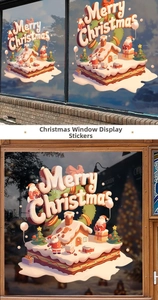 Vue détaillée des stickers de Noël 3D avec Père Noël, maison enneigée et sapin