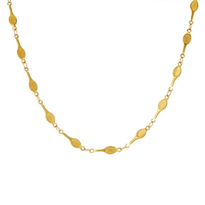 Gold-plated tennis racket style necklace with textured oval links and mesh pattern