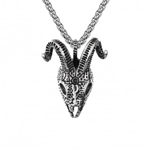 Hiphop Gothic Stainless Steel Chain Alloy Sheep Skull Pendant Necklace For Men Women Retro Animal Skeleton Jewelry Gift