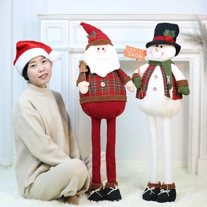 Large telescopic Santa and Snowman plush dolls for festive Christmas indoor floor decoration