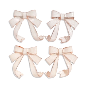 Vintage bohemian bow stud earrings set with cream enamel and rose gold trim finish