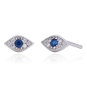 S925 Sterling Silver Evil Eye Stud Earrings with Blue Gemstone and White Zircon Crystals
