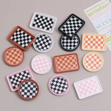 Checkboard pattern miniature resin trays in assorted colors for DIY hair clip crafts