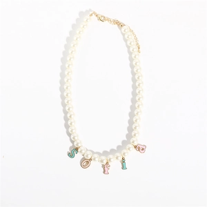 18K gold plated stainless steel pearl necklace with Sofia enamel letter pendants