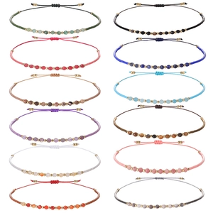 Handgemaakte stenen kralen armband set met 2mm facetkralen en verstelbaar waskoord