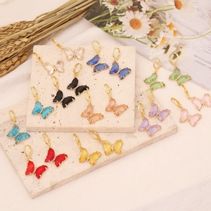 Butterfly Dangle Earrings Copper Glass Zircon Inlaid Colorful Transparent Wings Elegant Trendy Jewelry For Women