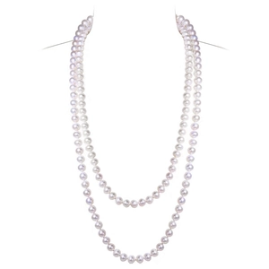 Elegant double-layer white pearl necklace with 8-10mm round pearls worn by a model