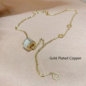 Collier Pendentif Pierre Oeil De Chat Cuivre Plaqué Or Strass Taille Cylindrique Chaîne Clavicule Bijoux Pour Femmes Style De Niche