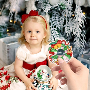 DIY Christmas diamond painting sticker with colorful wreath for holiday craft decor