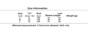 Detailed size chart for women coat showing shoulder, bust, sleeve, and length in centimeters