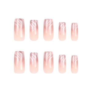 French gradient press-on nails with purple marble pattern and high-gloss finish