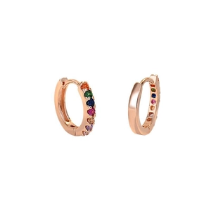 Rose gold round earrings featuring colorful zircon stones in a minimalist stylish hoop design