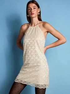 Halter Mini Dress Sequin Lace Backless High Waist Fish Scale Pattern Party Clubwear For Women