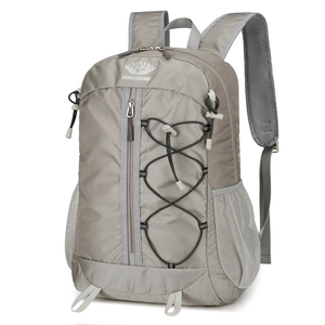 Waterproof grey outdoor hiking backpack with high-density nylon and mesh side pockets