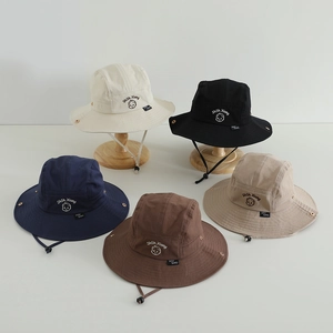 Outdoor children's bucket hats in five colors with adjustable drawstring and embroidery