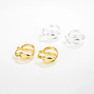 Minimalist S925 sterling silver intertwined double hoop earrings in gold and silver