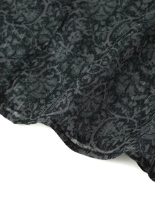 Detail of dark floral damask pattern on high-quality metallic finish shirt fabric