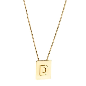 18K gold plated stainless steel square pendant necklace featuring letter D