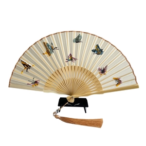 Handcrafted Suzhou embroidery folding fan with bamboo frame and butterfly silk pattern