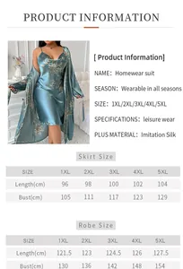 Detailed size chart for women's plus size imitation silk floral loungewear and robe set
