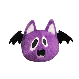 Cartoon purple plush bat toy with black wings and embroidered face for Halloween gift