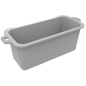 Macro view of grey silicone drip tray liner with textured side handles and hanging hole