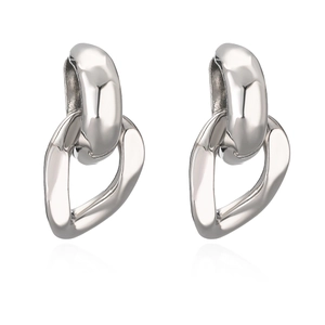 Polished silver geometric interlocking ring earrings with a minimalist metallic design