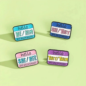 Gender Pronoun Enamel Pin Alloy Badge Hello My Name Is Pastel He Him She Her They Them For Clothing Backpack Decor