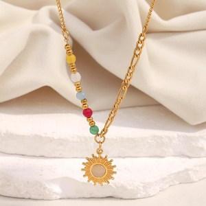 Sun Pendant Necklace Stainless Steel 18K Gold Plated Natural Stone Colorful Beads French Retro INS Style For Women