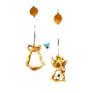 Hanging Christmas LED window lights featuring warm yellow bell and angel shapes with suction cup
