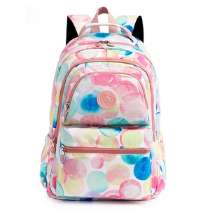 Fashionable Oxford cloth backpack for women with colorful polka dot watercolor pattern