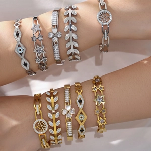 Luxury 18k gold and silver plated stainless steel bracelet set with zircon stones