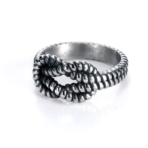 Minimalist stainless steel twisted knot ring with a vintage silver finish for women