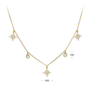 Detail view of gold S925 silver necklace featuring 9mm stars and 4mm round zircons