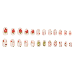Sweet strawberry and bow press on nails with 24 piece cream white cartoon nail kit