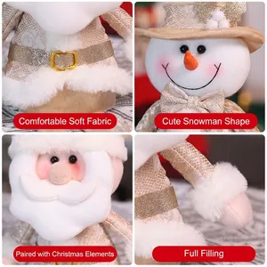 Christmas plush dolls with champagne gold jacquard fabric and white faux fur trim