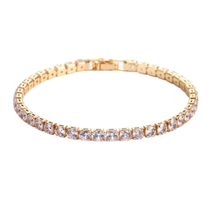 Classic 4mm gold tennis bracelet with round clear cubic zirconia stones for men and women