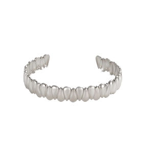 Minimalist silver stainless steel open bangle with unique wavy relief texture