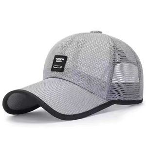 Grey breathable mesh baseball cap with Luck Made logo patch for outdoor sun protection