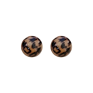 Minimalist round leopard print earrings in brown resin with a glossy polished finish