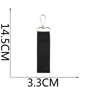 Schwarzer gewebter Schlüsselanhänger mit silbernem Karabiner und 14,5 cm Längenmaßen