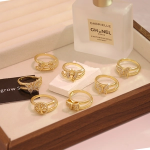 Butterfly Bow Tree Of Life Elephant Open Rings For Women Copper Zircon Double Layer Adjustable Jewelry French Style
