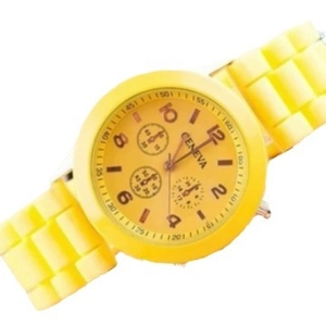 Orologio sportivo Geneva di tendenza in silicone giallo con movimento al quarzo