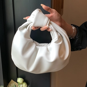 Minimalist white pleated cloud handbag with knot handle design for elegant women style