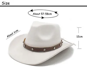 Tabella taglie cappello da cowboy in pelle scamosciata con tesa da 8cm e misure