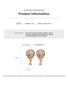 Boucles d'oreilles montgolfière avec zircons blancs mesurant 2,2 cm sur 1,2 cm