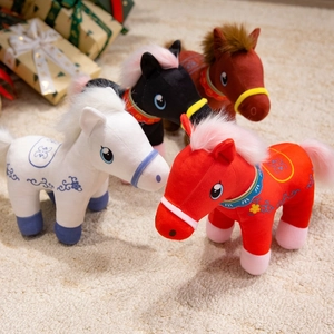 Plush Horse Toy Chinese Style Pony Doll Zodiac Embroidery Stuffed Animal Soft Hugging Home Decor Gifts Children