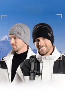 Detail of warm winter knit hat showing thick fleece lining and durable ribbed texture