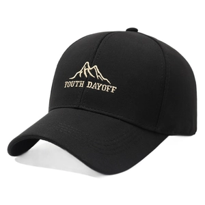 Black baseball cap with mountain embroidery and YOUTH DAYOFF text for men and women
