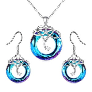 S925 sterling silver infinity heart jewelry set with blue-purple gradient crystals